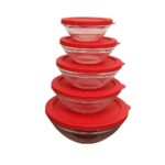 Conjunto 5 Potes Redondo Vidro com Tampa Hermética Vermelha Cozinha Armazenamento