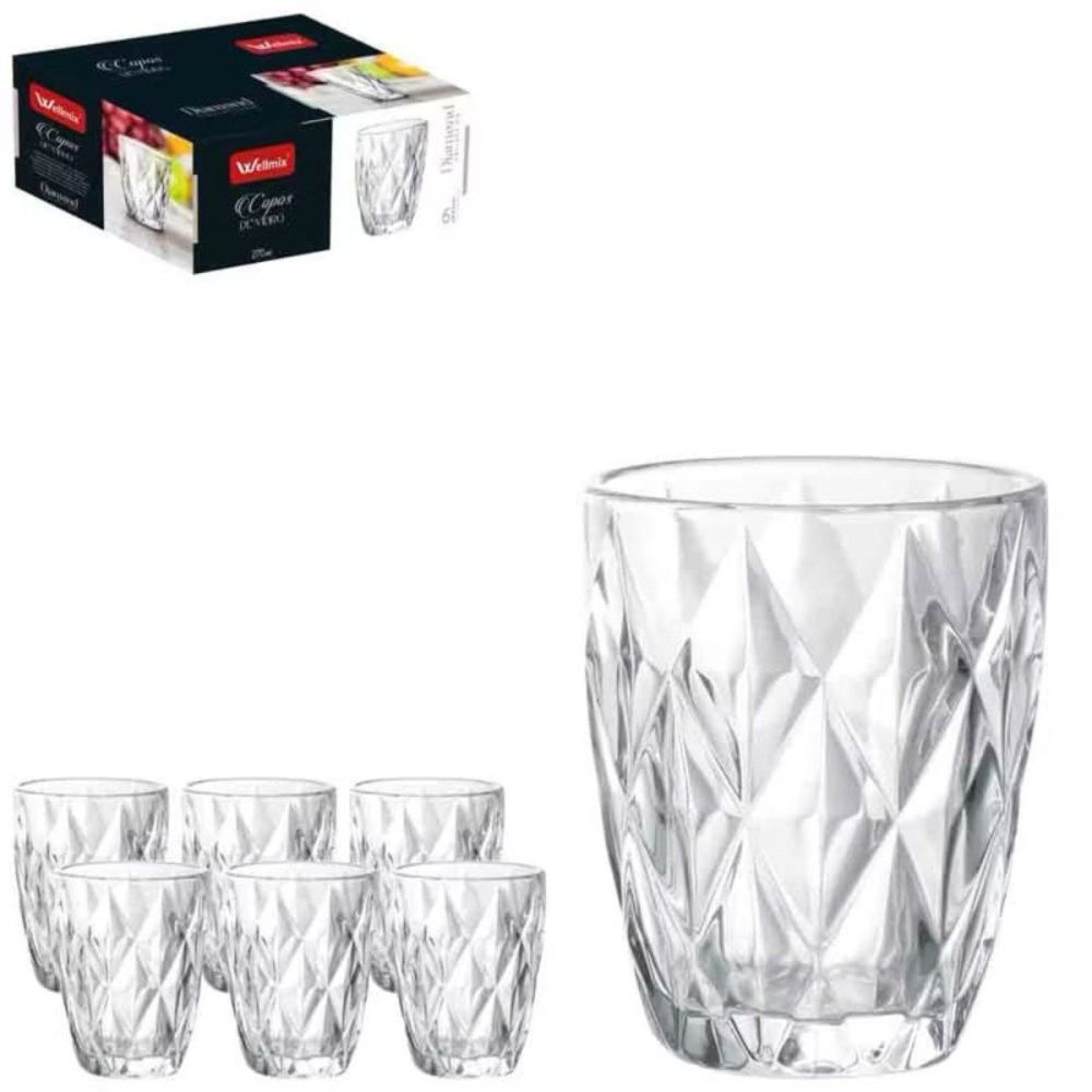 WX19989_prep_1778620051449-1.jpg Conjunto 6 Copos de Vidro Diamond 270ml Transparente Resistente para Bebidas - Imagem 1