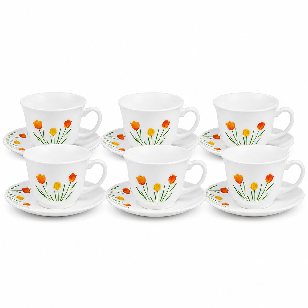 Conjunto de Xícara de Chá Tulip Garden com Pires 12 Peças - Branca - Imagem 3
