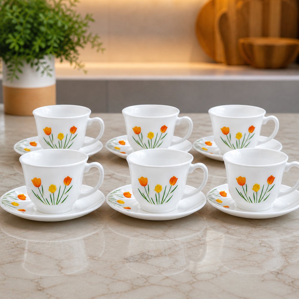 Conjunto de Xícara de Chá Tulip Garden com Pires 12 Peças - Branca - Imagem 4