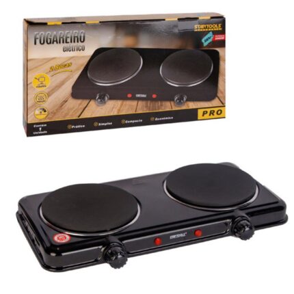 Fogareiro Elétrico de Indução 2 Bocas 220V Preto Portátil Alta Potência 2000W