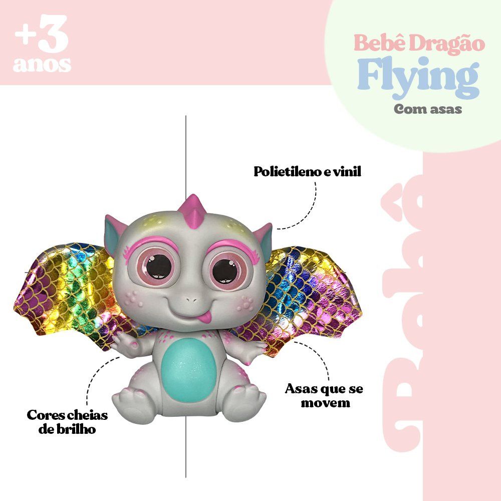 Bebê Dragão Flying Baby Branco com Asas - Boneco de Pelúcia Infantil 30cm - Imagem 5