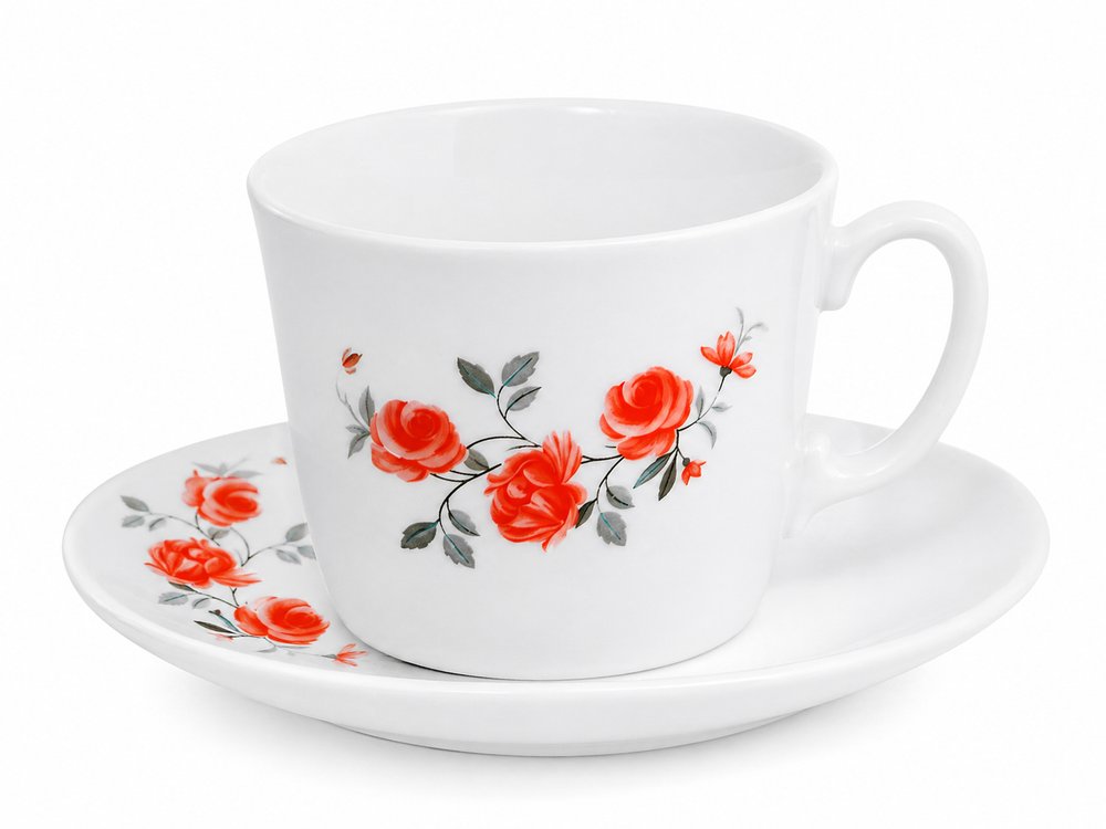Conjunto de Xícara de Chá Red Rose com Pires 12 Peças - Branca - Imagem 2
