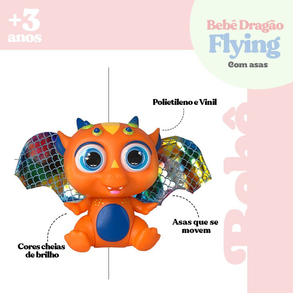 Bebê Dragão Flying Baby Laranja com Asas de Vinil Brinquedo Colecionável 20cm - Imagem 4
