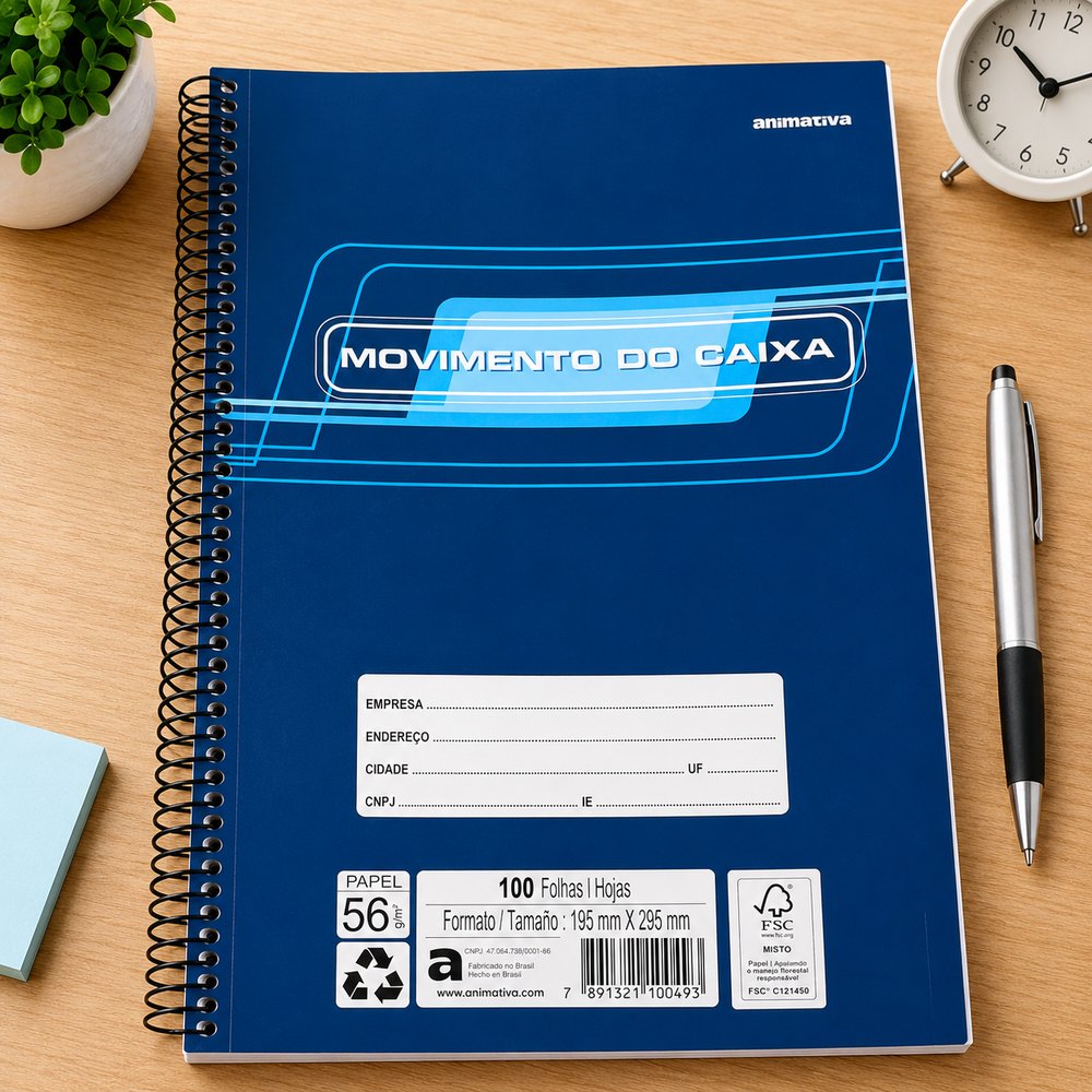 Livro Movimento de Caixa 100 Folhas Azul ANIMATIVA para Controle Financeiro - Imagem 2