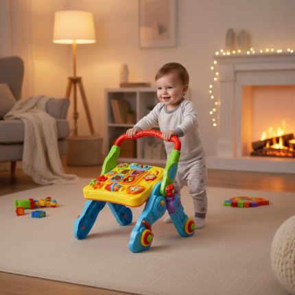 Andador Infantil 4 em 1 com Mesa Didática e Som Educativo Multifunções para Bebês