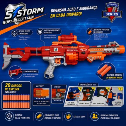 Metralhadora Lança 20 Dardos Semiautomática Vermelha Toys & Toys - Brinquedo com Dardos de Espuma