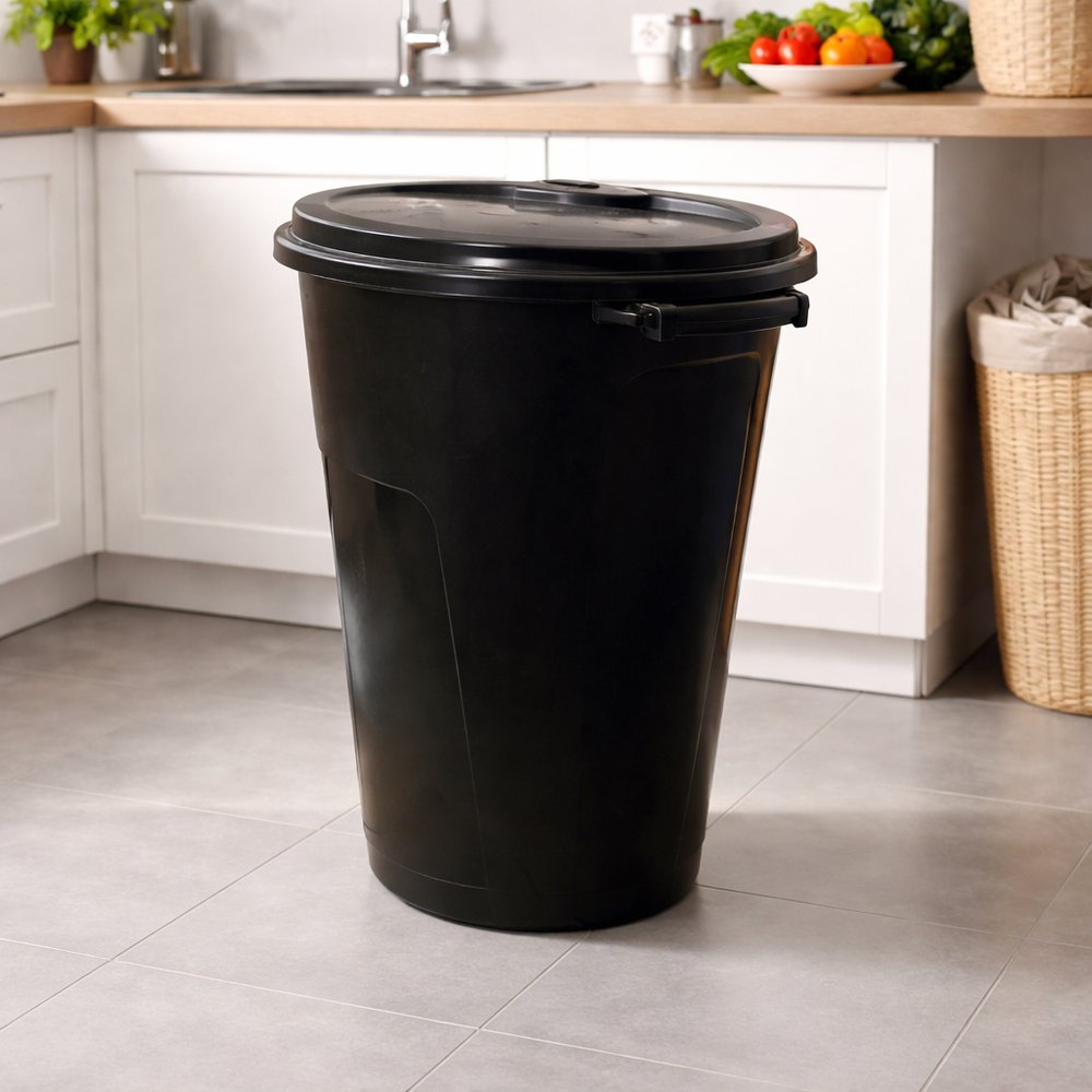 Lixeira com Tampa 60L Preta Resistente Plástico Durável para Cozinha Escritório Jardim