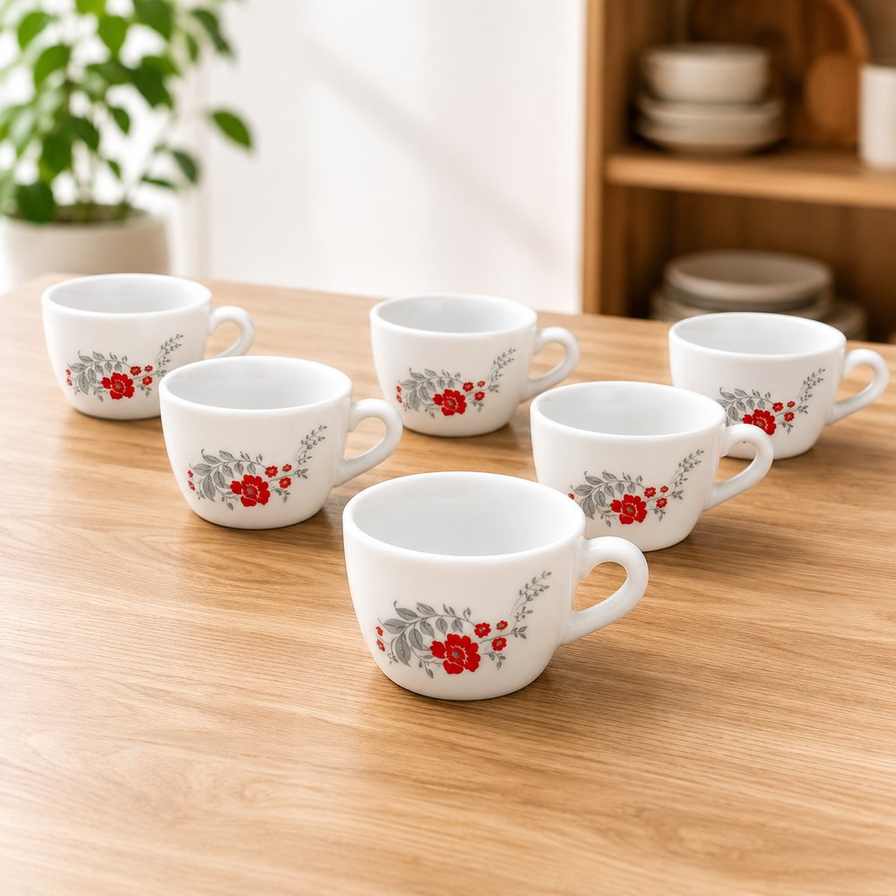 Conjunto 6 Xícaras Scarlet Bliss 130ml em Vidro Branco com Estampa Floral - FRATELLI - Imagem 3