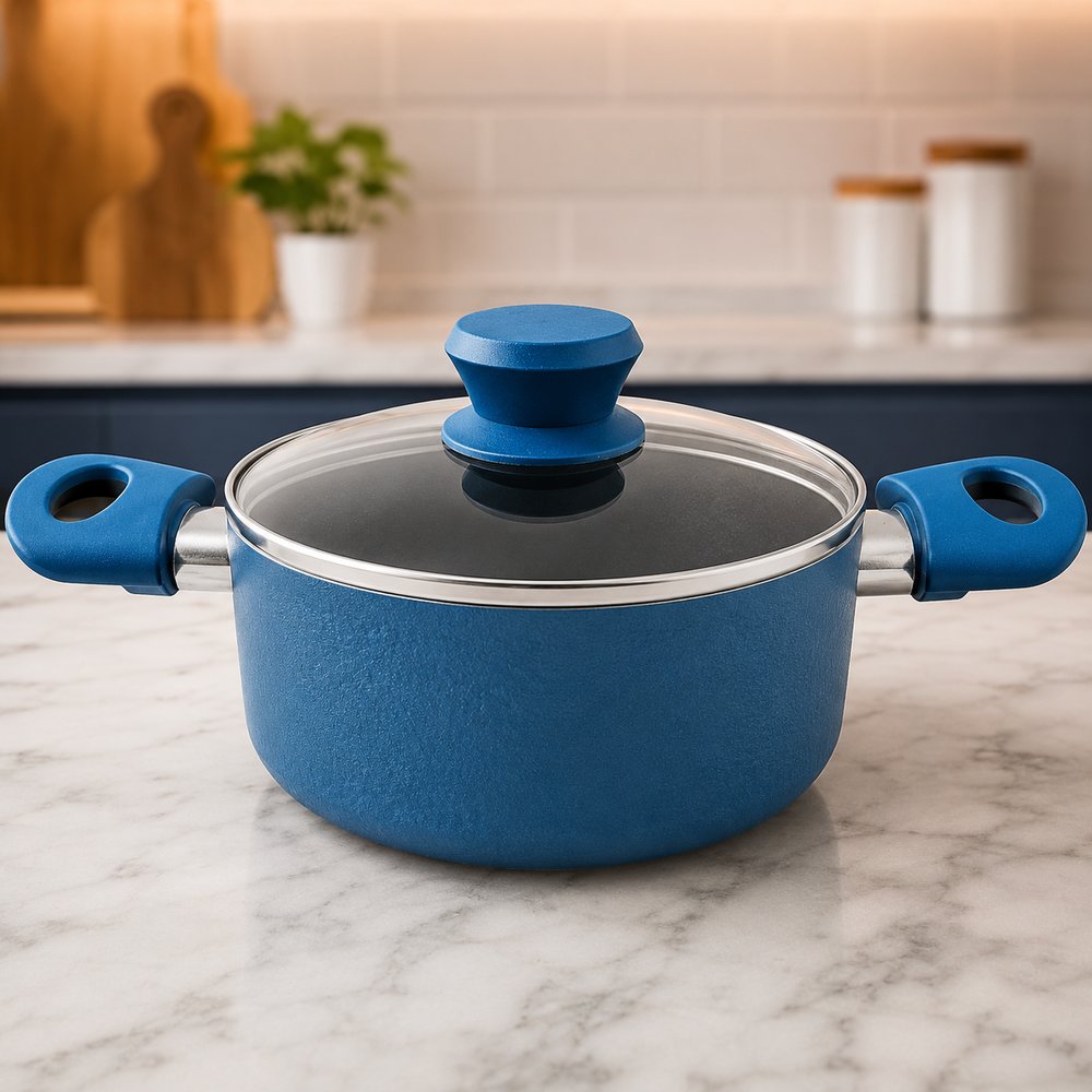 Panela Antiaderente Cerâmica com Tampa 18cm Azul FRATELLI Alumínio Revestido - Imagem 3