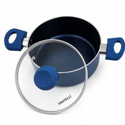 Caçarola Antiaderente Cerâmica 20cm Azul FRATELLI com Tampa de Vidro e Alças Soft Touch