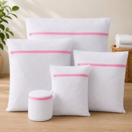 Conjunto 5 Sacos com Zíper para Lavar Roupas Delicadas Branco TOP RIO