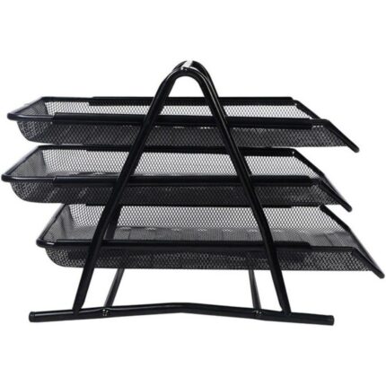Organizador de Papéis com 3 Bandejas Preto - Escritório, Mesa, Plástico Resistente, Compacto, Multiuso