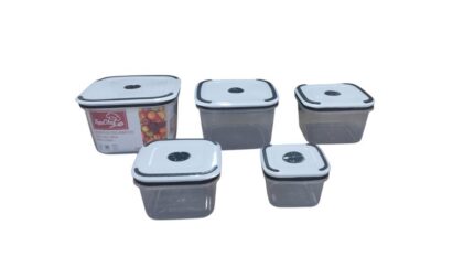 Conjunto 5 Potes Herméticos Quadrado Plástico Transparente Com Tampa Vedação Tamanho Variado