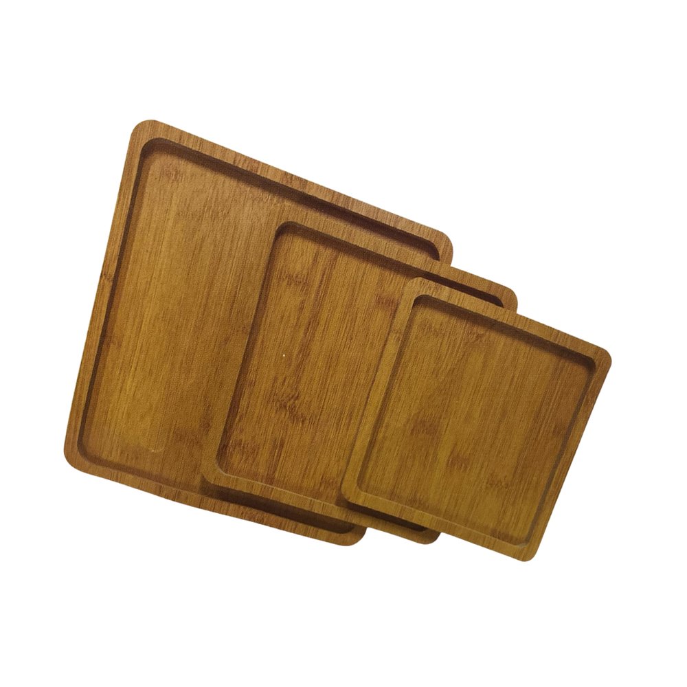 Conjunto com 3 Bandejas Quadradas em MDF Acabamento Amadeirado TOP RIO - Imagem 2