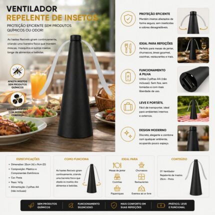 Ventilador Repelente de Insetos 25cm Preto - TOP RIO