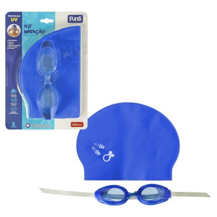 Kit de Natação Wellmix com Óculos, Touca, Protetor Nasal e Protetores de Ouvido Azul