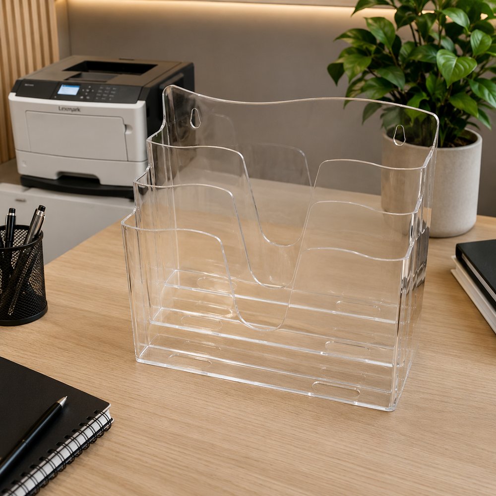 Organizador de Documentos Triplo Transparente DELLO com 3 Compartimentos para Escritório e Escolar - Imagem 2