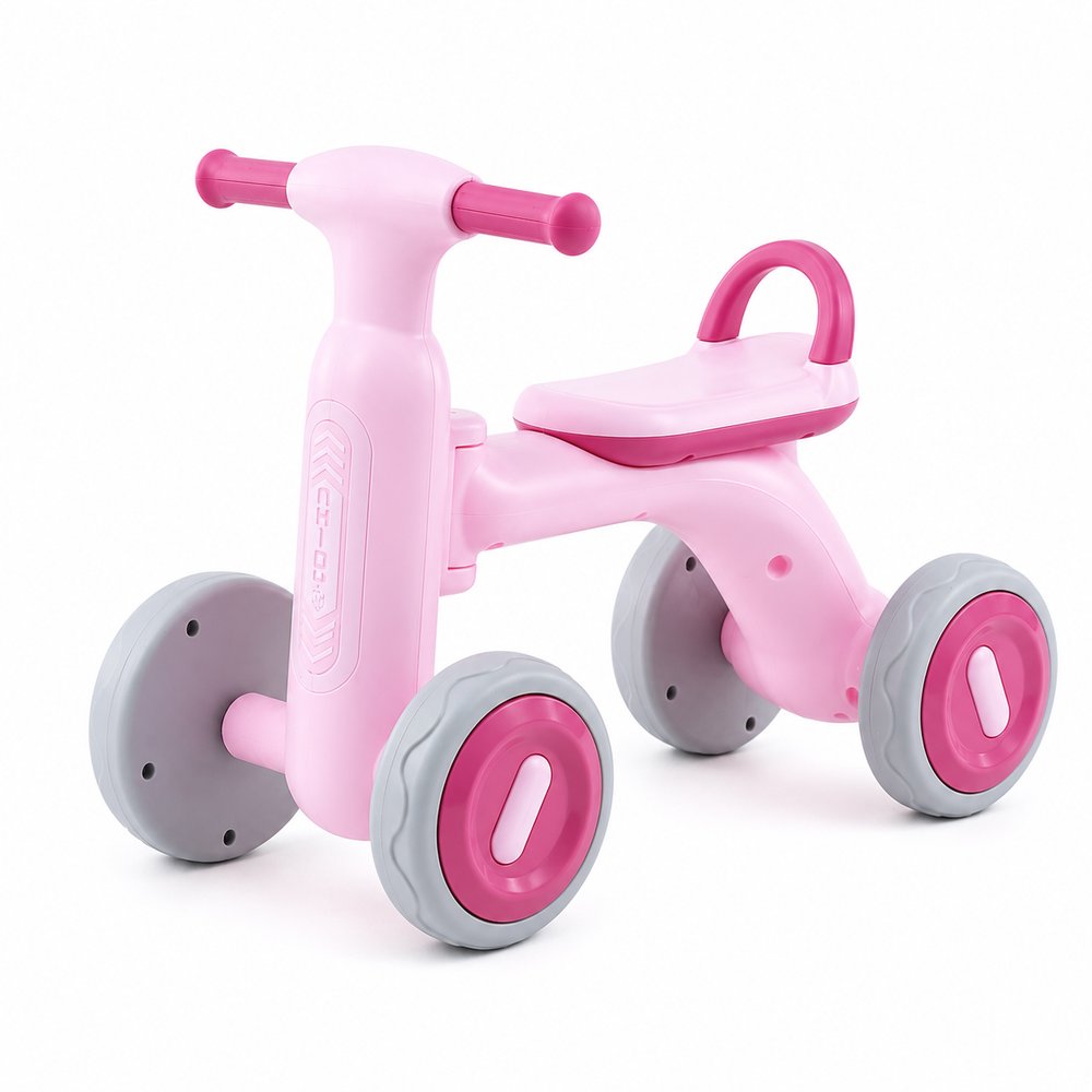 Bike Infantil UNITOYS com Luzes e 4 Rodas Rosa para Crianças a partir de 12 meses