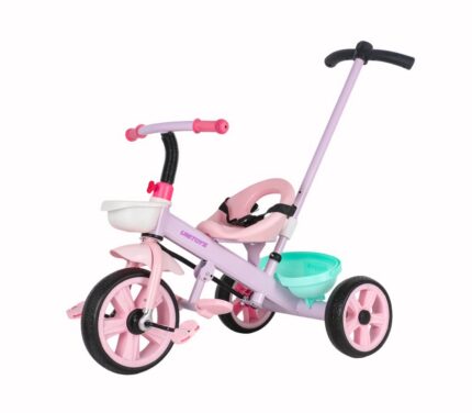 Triciclo Infantil com Empurrador Candy Rosa UNITOYS - Estrutura Resistente e Cinto de Segurança