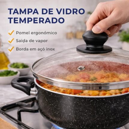 Caçarola Com Tampa revestimento cerâmico 20 cm