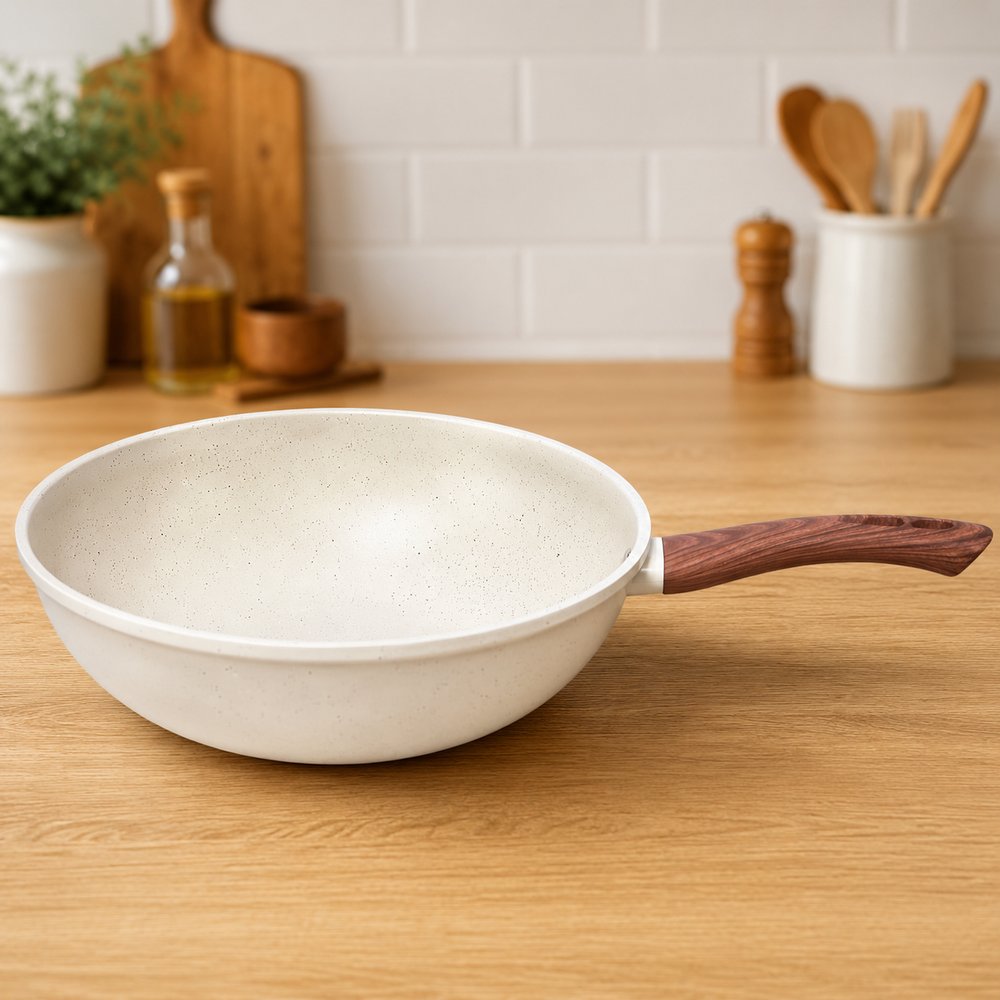 Kit Frigideira Nanocerâmico Granito 28cm com Tampa Creme - Lehavi - Imagem 2