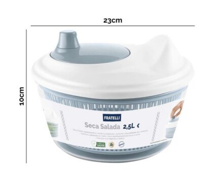 Seca Folhas Salada 2,5L Cinza FRATELLI para lavar e secar folhas e frutas