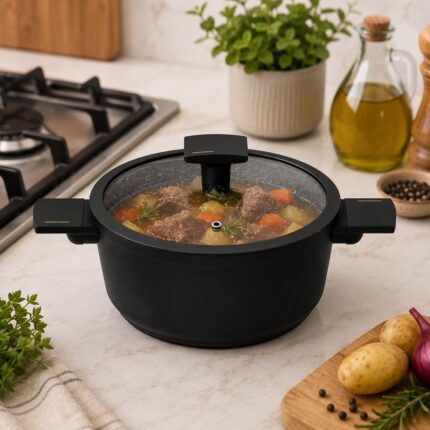 Panela com Tampa de Vidro Duas Alças Max Black 18cm Preta FRATELLI Alumínio Cerâmico 2L