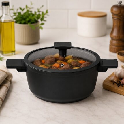 Panela Max Black 24cm com Tampa de Vidro e Duas Alças Preta FRATELLI