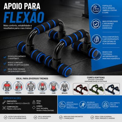 Apoios para Flexão de Braço com Pegadores Anatômicos Antiderrapantes Sortidos IDEAL