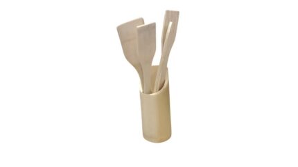 Kit 5 Peças Utensílio de Cozinha Bambu Natural Antiaderente Resistente Durável