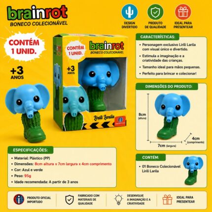 Boneco Colecionável Lirili Larila Brainrot Azul e Verde 8cm - IMPORTUDO