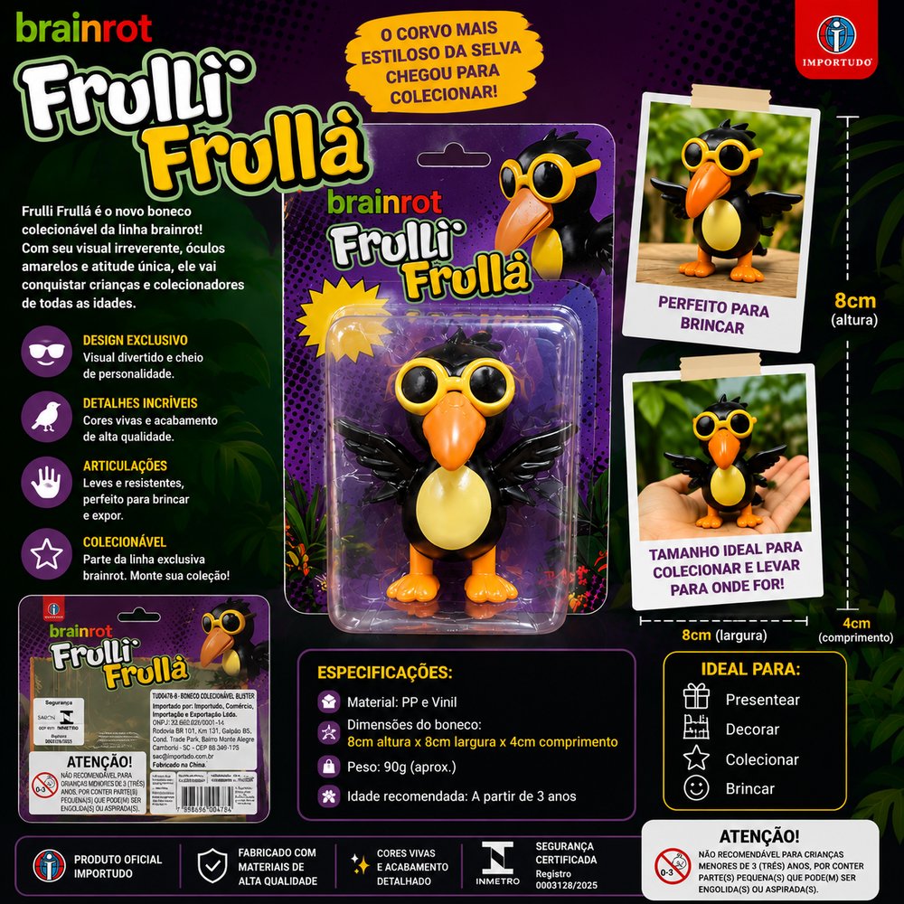 Boneco Colecionável Brainrot Frulli Frullà em Vinil e PP - Importudo - Imagem 3