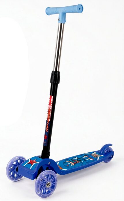 Patinete Infantil 3 Rodas com Luz LED Azul Herói Capitão Importudo