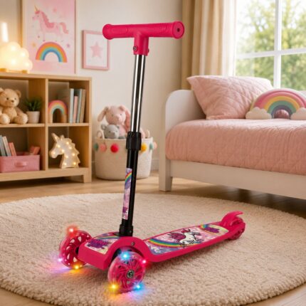Patinete Infantil 3 Rodas com Luz LED Unicórnio Rosa - Importudo