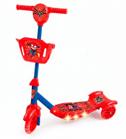 Patinete Infantil 3 Rodas Herói Aranha com Luz LED Vermelho - IMPORTUDO