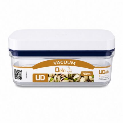 Pote Hermético Retangular DELLO Vacuum Pumps 750ml Transparente com Tampa Branca