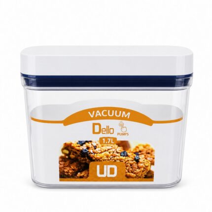 Pote Hermético Retangular DELLO Vacuum Pumps 1,7L Transparente com Tampa Branca