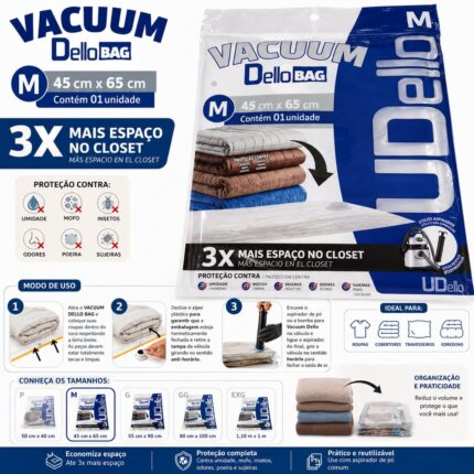 Saco a Vácuo DELLO EXG 110x100cm com Válvula para Armazenamento e Redução de Volume